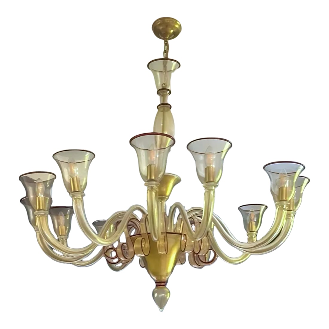 Murano 12 Arm Chandelier in Gold and Ruby Red (1 of 12)