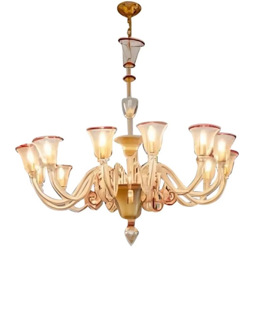 Murano 12 Arm Chandelier in Gold and Ruby Red - 2