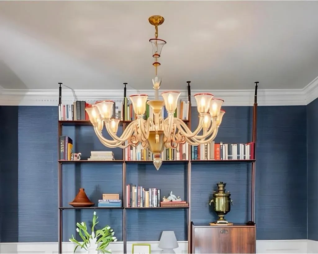 Murano 12 Arm Chandelier in Gold and Ruby Red - 3