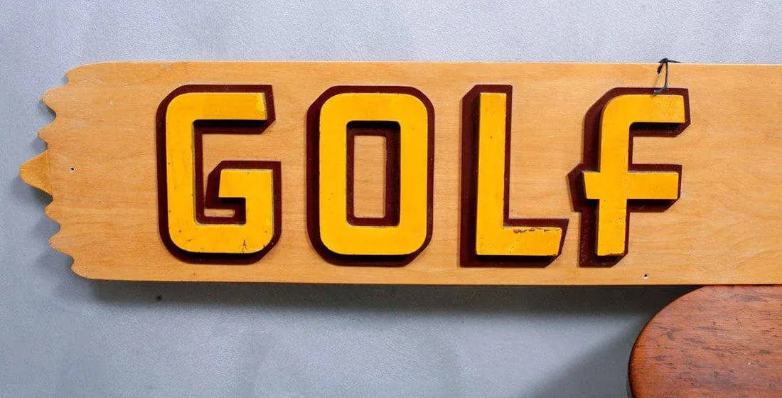 Mid-Century American "Golf & Tennis" Wooden Sign - 3
