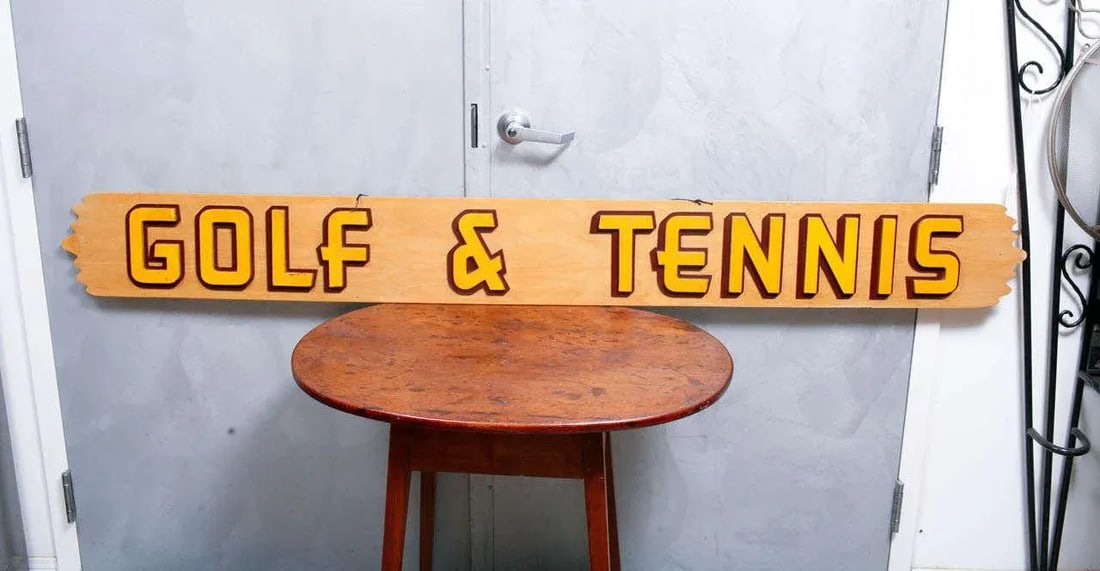 Mid-Century American "Golf & Tennis" Wooden Sign - 4