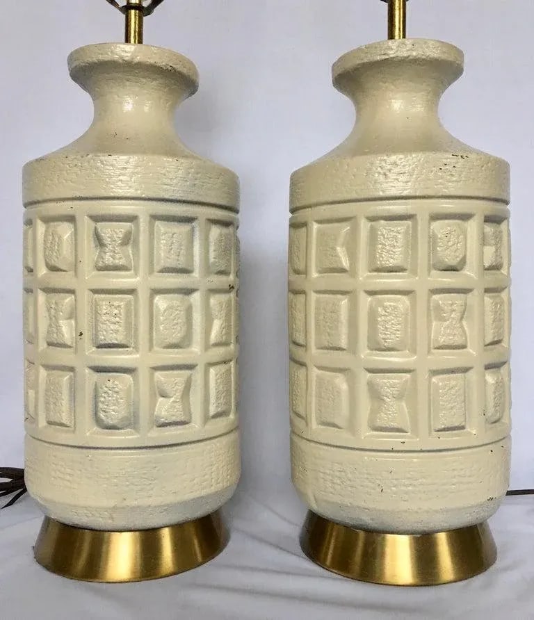 Brutalist Mid-Century Modern Cubist Pottery Table Lamps- A Pair - 2