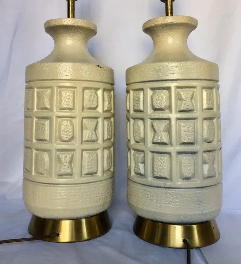 Brutalist Mid-Century Modern Cubist Pottery Table Lamps- A Pair - 3