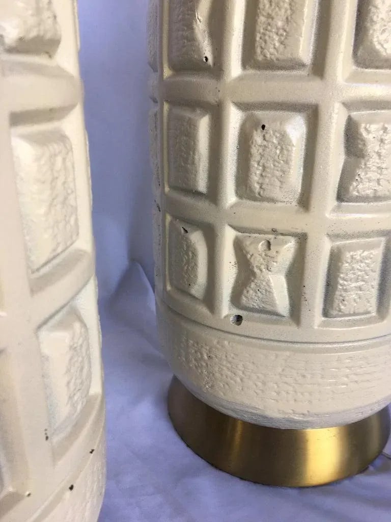 Brutalist Mid-Century Modern Cubist Pottery Table Lamps- A Pair - 4