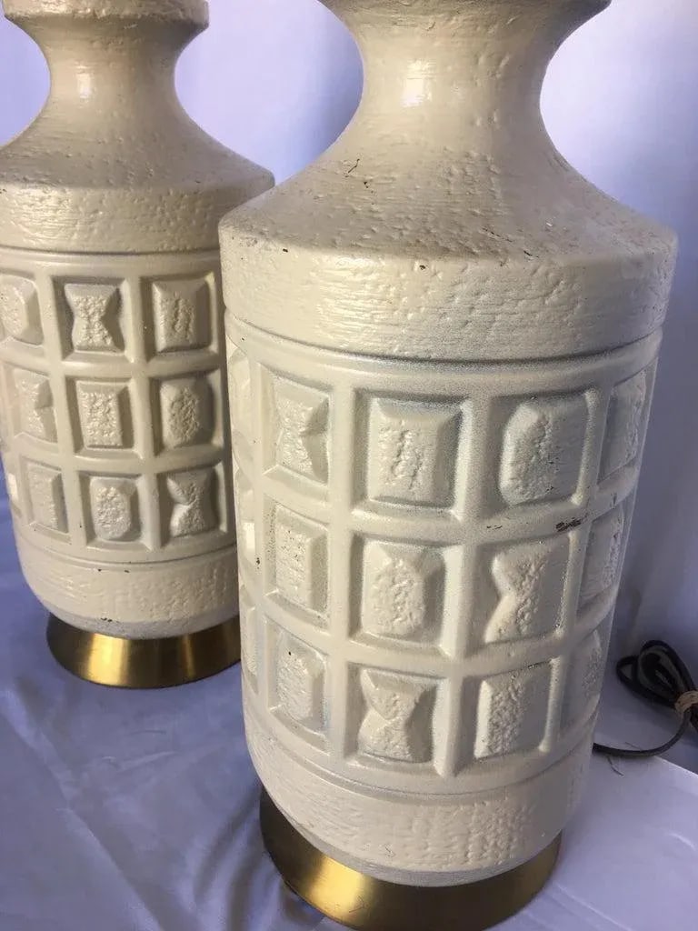 Brutalist Mid-Century Modern Cubist Pottery Table Lamps- A Pair - 5