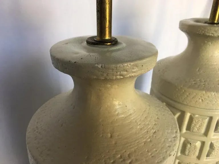 Brutalist Mid-Century Modern Cubist Pottery Table Lamps- A Pair - 6
