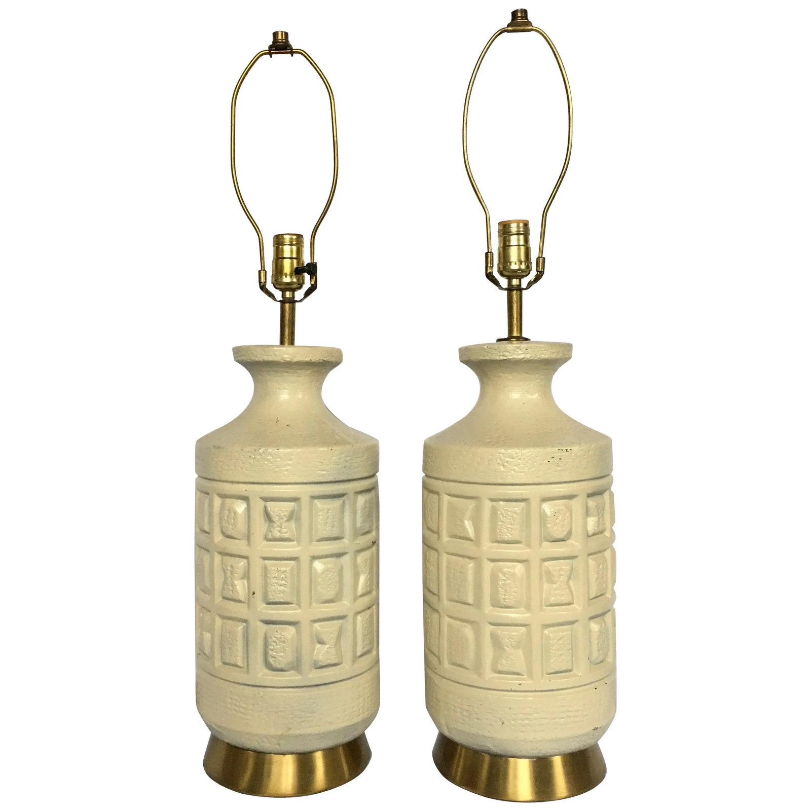 Brutalist Mid-Century Modern Cubist Pottery Table Lamps- A Pair - 7