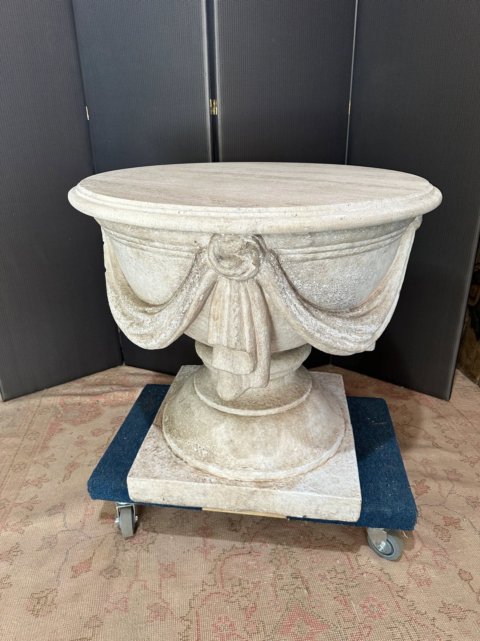 1990s Cache Draped Stone Base with Travertine Top - 2