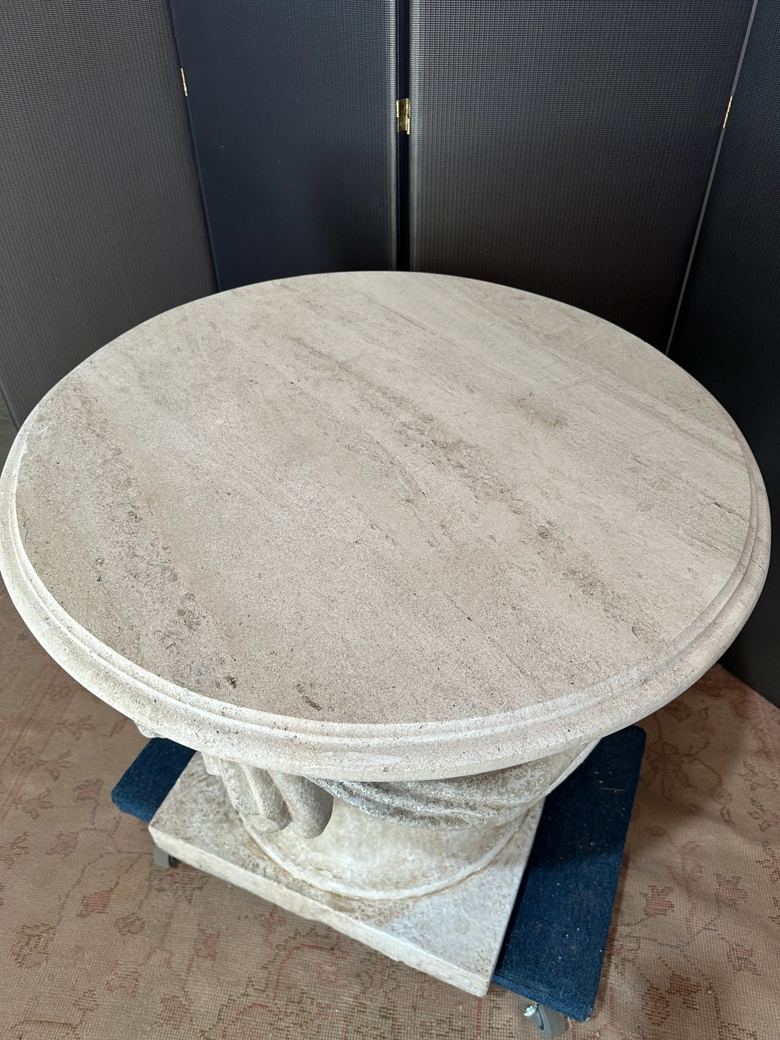 1990s Cache Draped Stone Base with Travertine Top - 3
