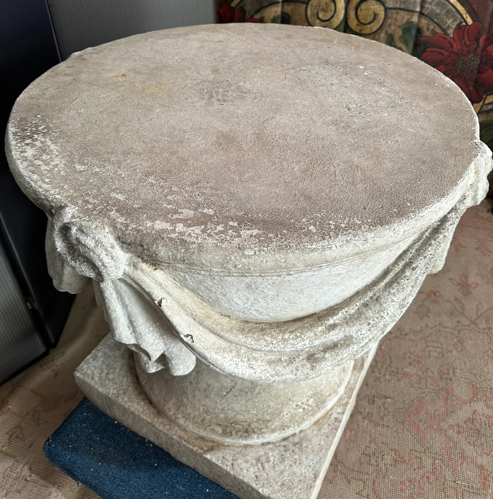 1990s Cache Draped Stone Base with Travertine Top - 6