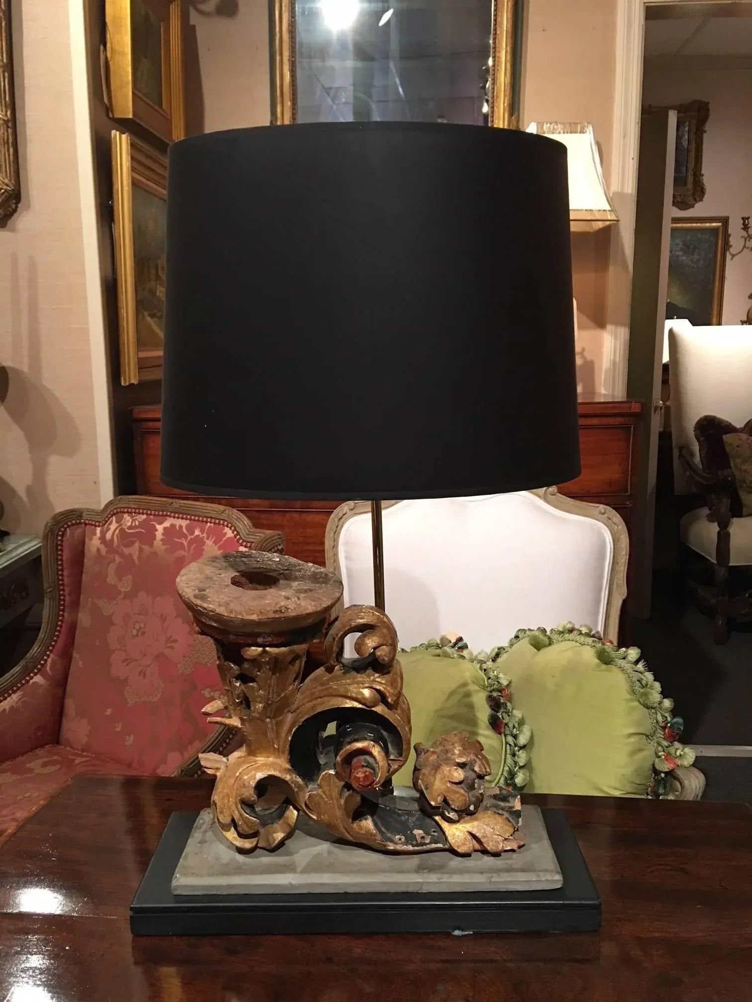 Italian Gilt and Painted Wood Scroll Fragment Adapted as a Lamp, 18th Century - 2
