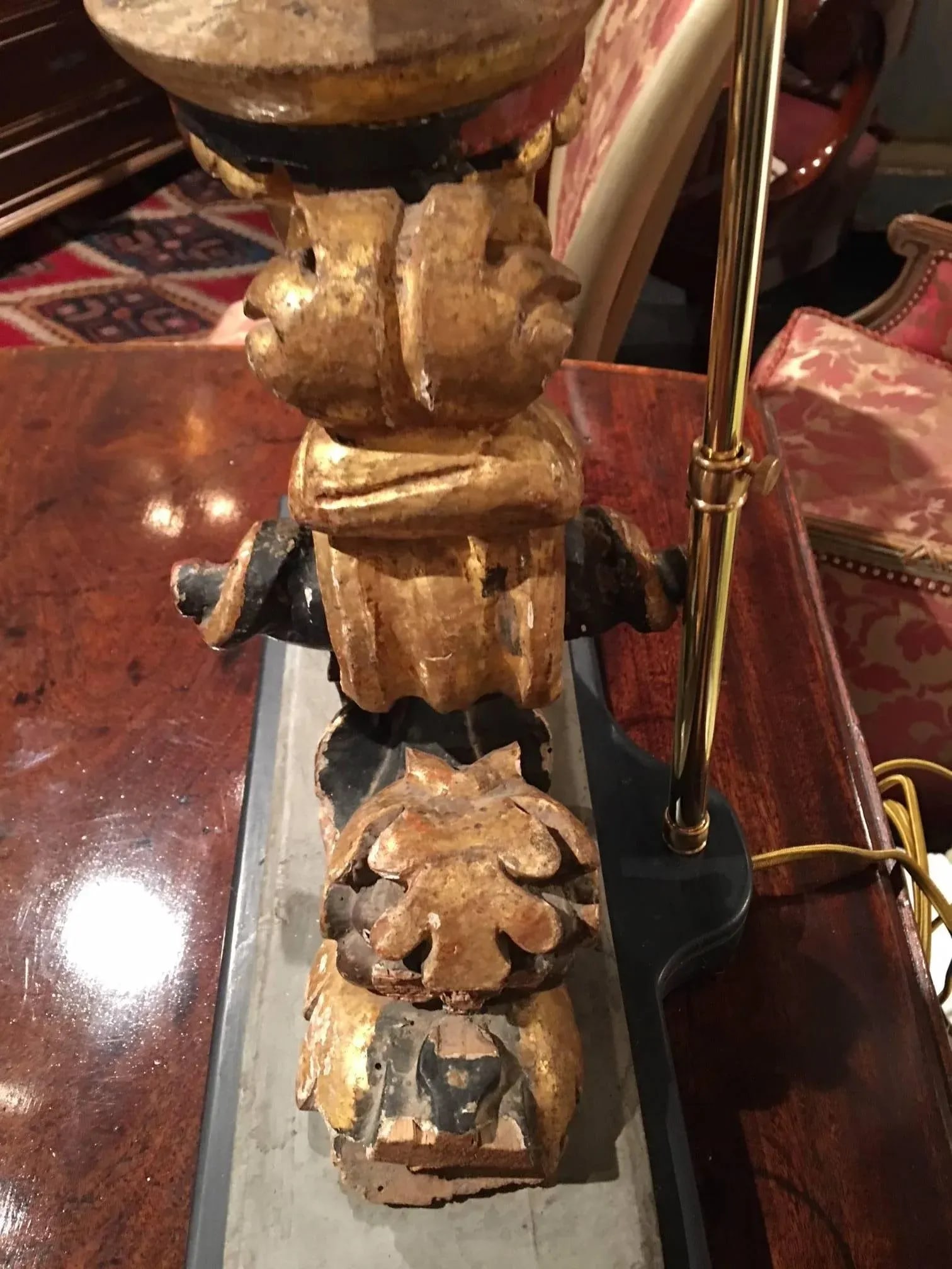 Italian Gilt and Painted Wood Scroll Fragment Adapted as a Lamp, 18th Century - 5