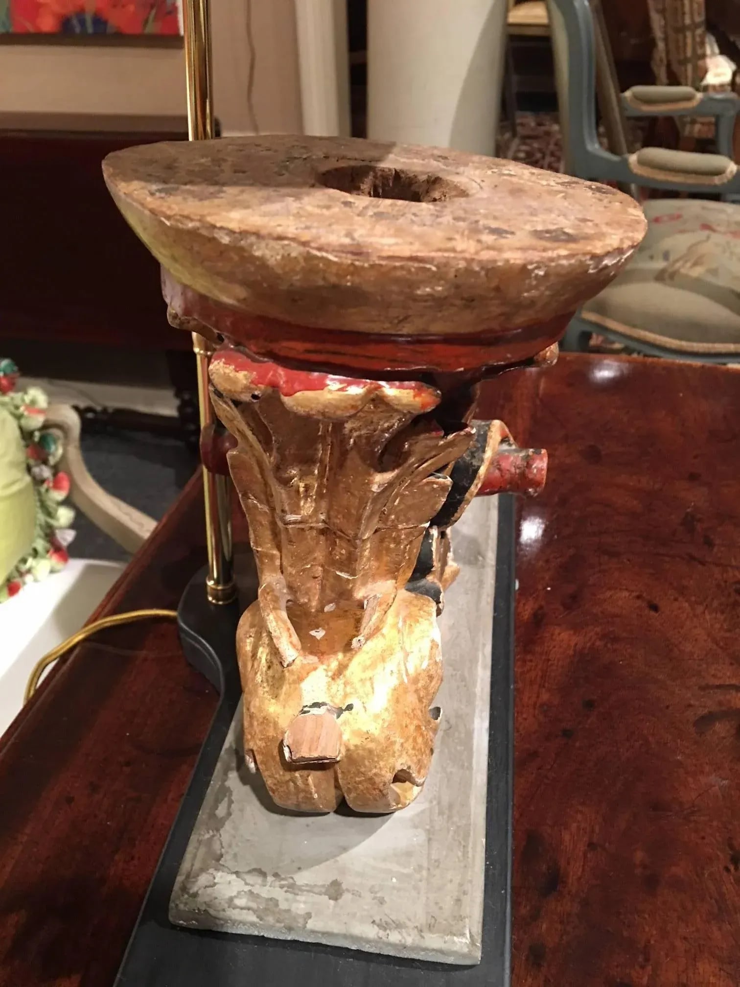 Italian Gilt and Painted Wood Scroll Fragment Adapted as a Lamp, 18th Century - 6