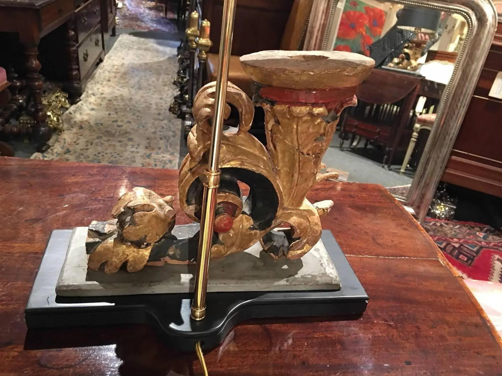 Italian Gilt and Painted Wood Scroll Fragment Adapted as a Lamp, 18th Century - 7