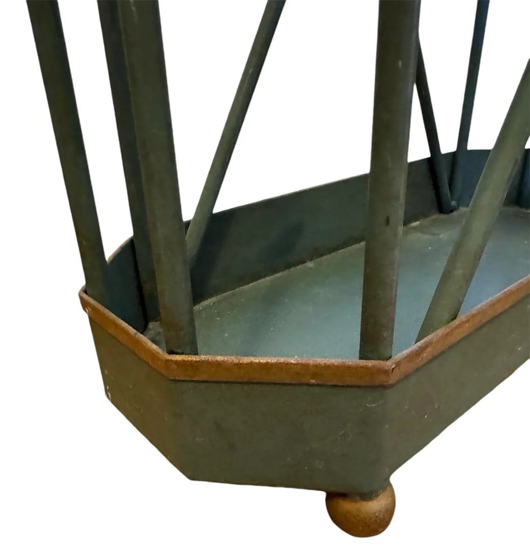Vintage Green and Gilded Tole Greek Key Umbrella Stand - 6