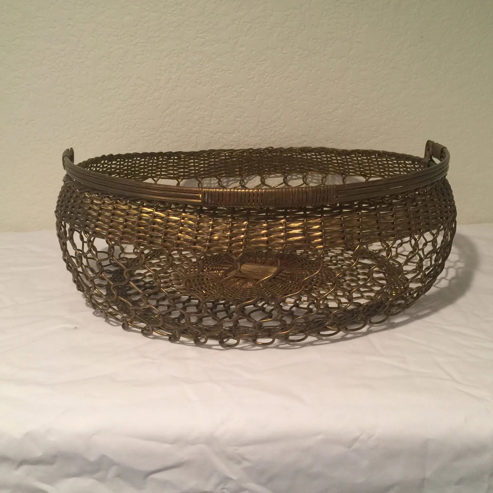 Brass Basket - Rare French Brass Filigree Basket With Handle - 10