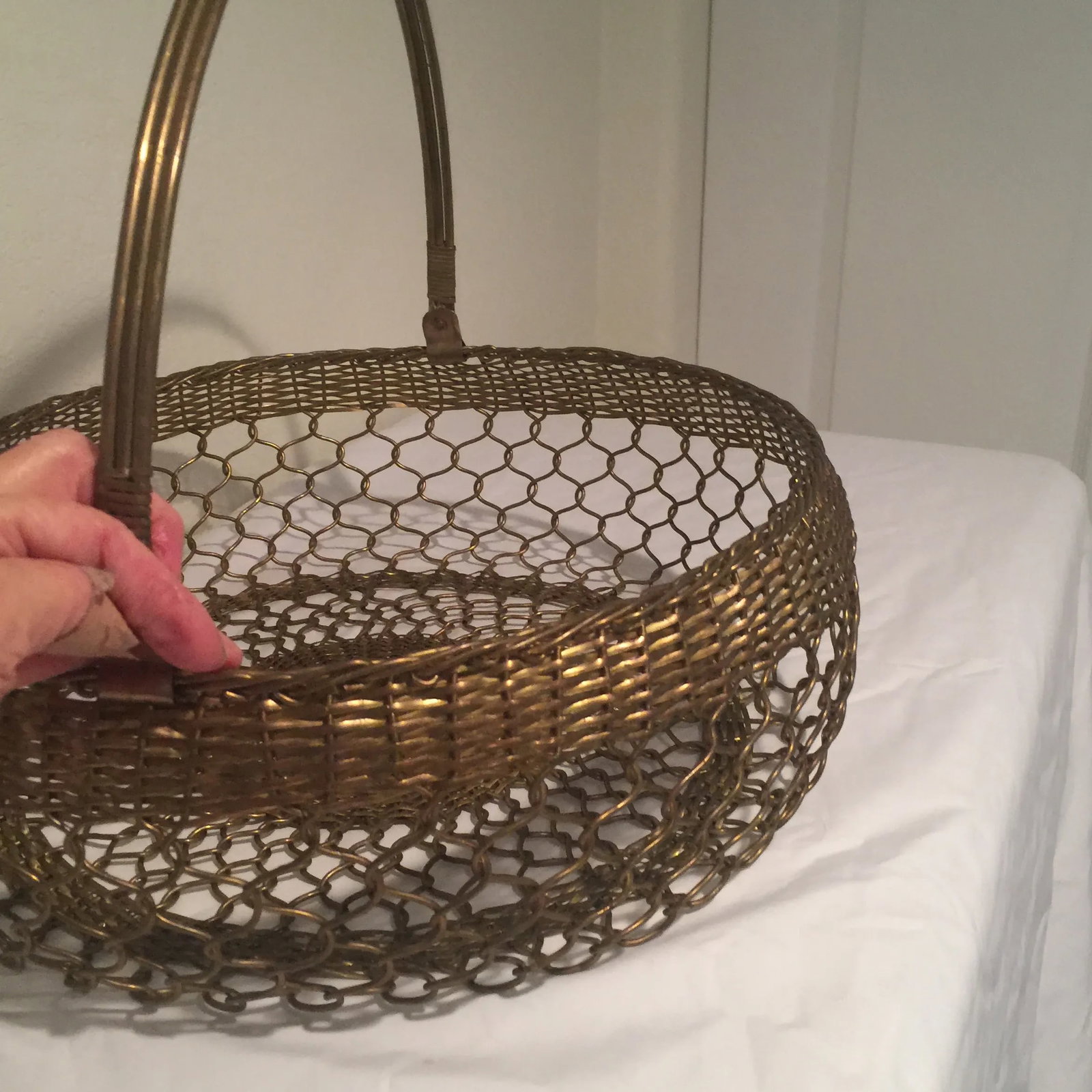 Brass Basket - Rare French Brass Filigree Basket With Handle - 5