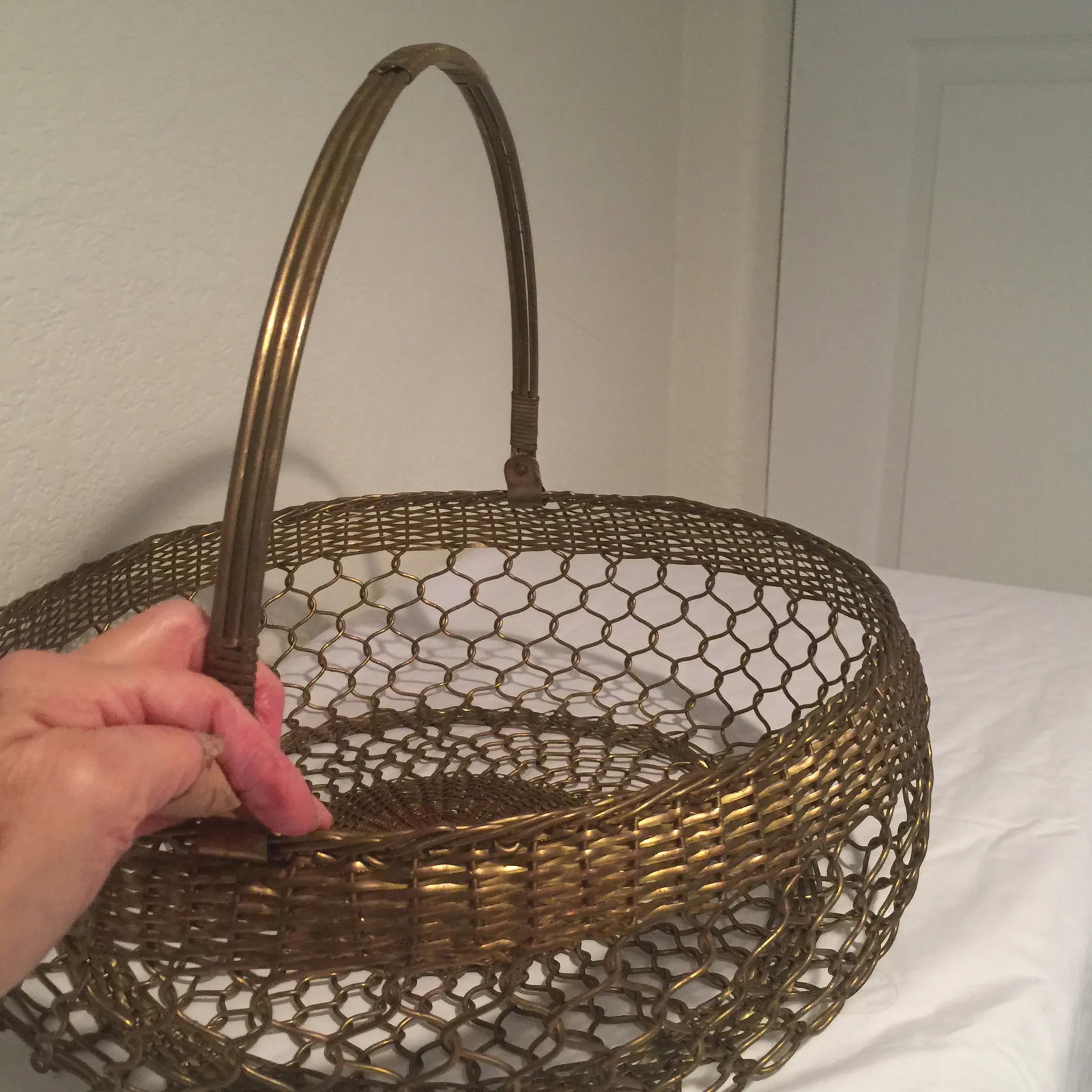 Brass Basket - Rare French Brass Filigree Basket With Handle - 6