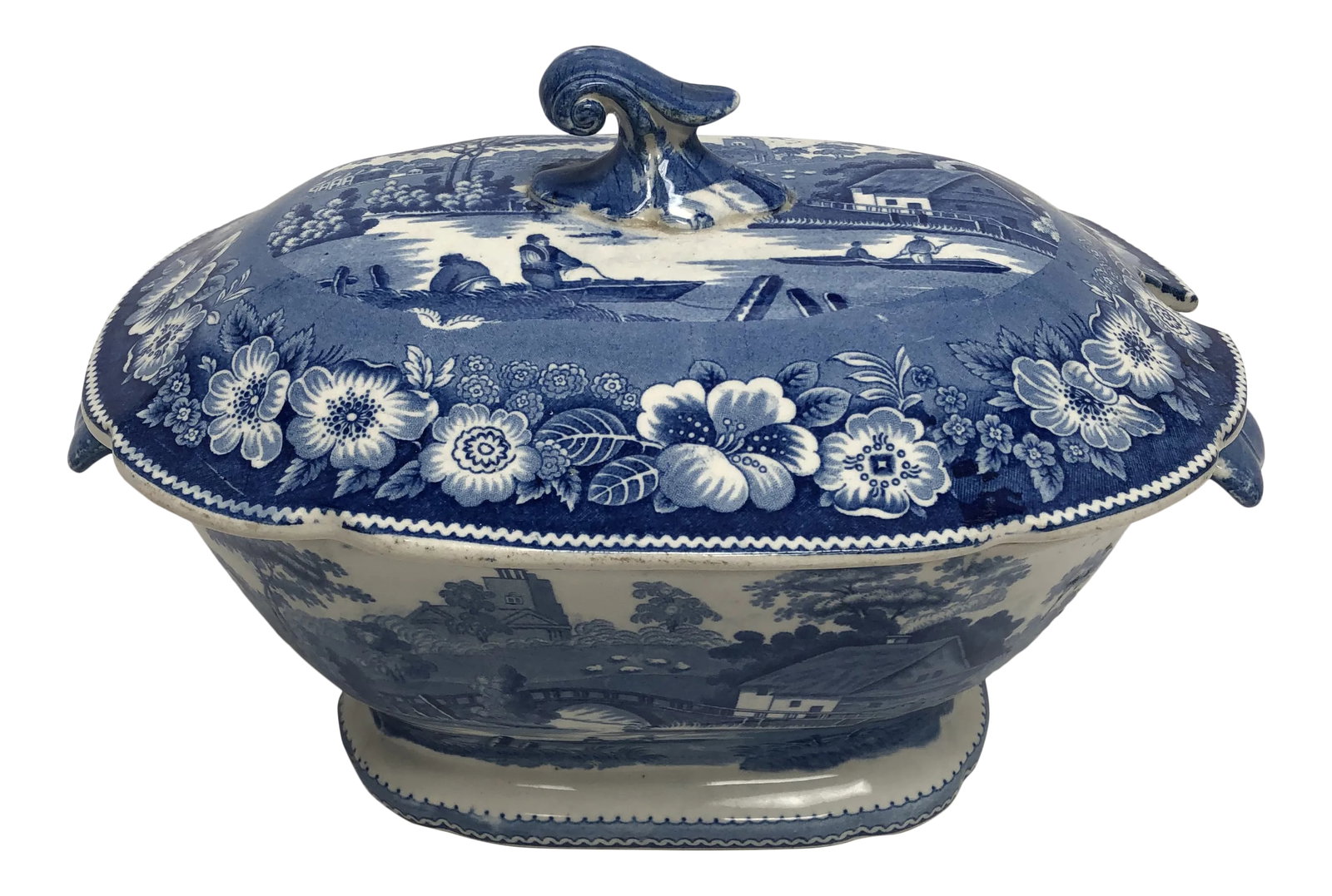 Antique England 1830 "Wild Rose" Transferware Soup Tureen: Antique circa 1830 "Wild Rose" transferware soup tureen with lid from England. Condition: Alterations: Original Condition Unaltered Imperfections: Some Imperfections Condition Notes: Excellent