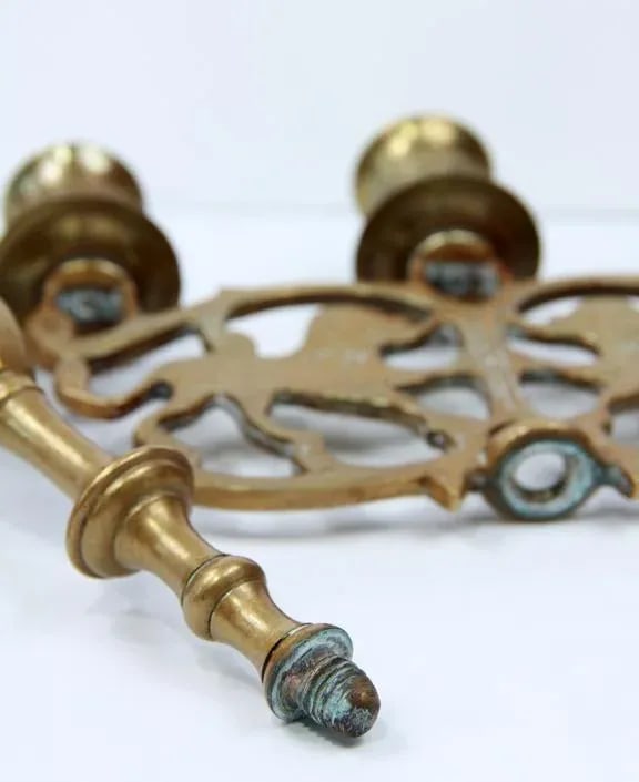 Late 19th Century Antique Brass Lions of Judea 3 Cup Sabbath Candelabra - 6