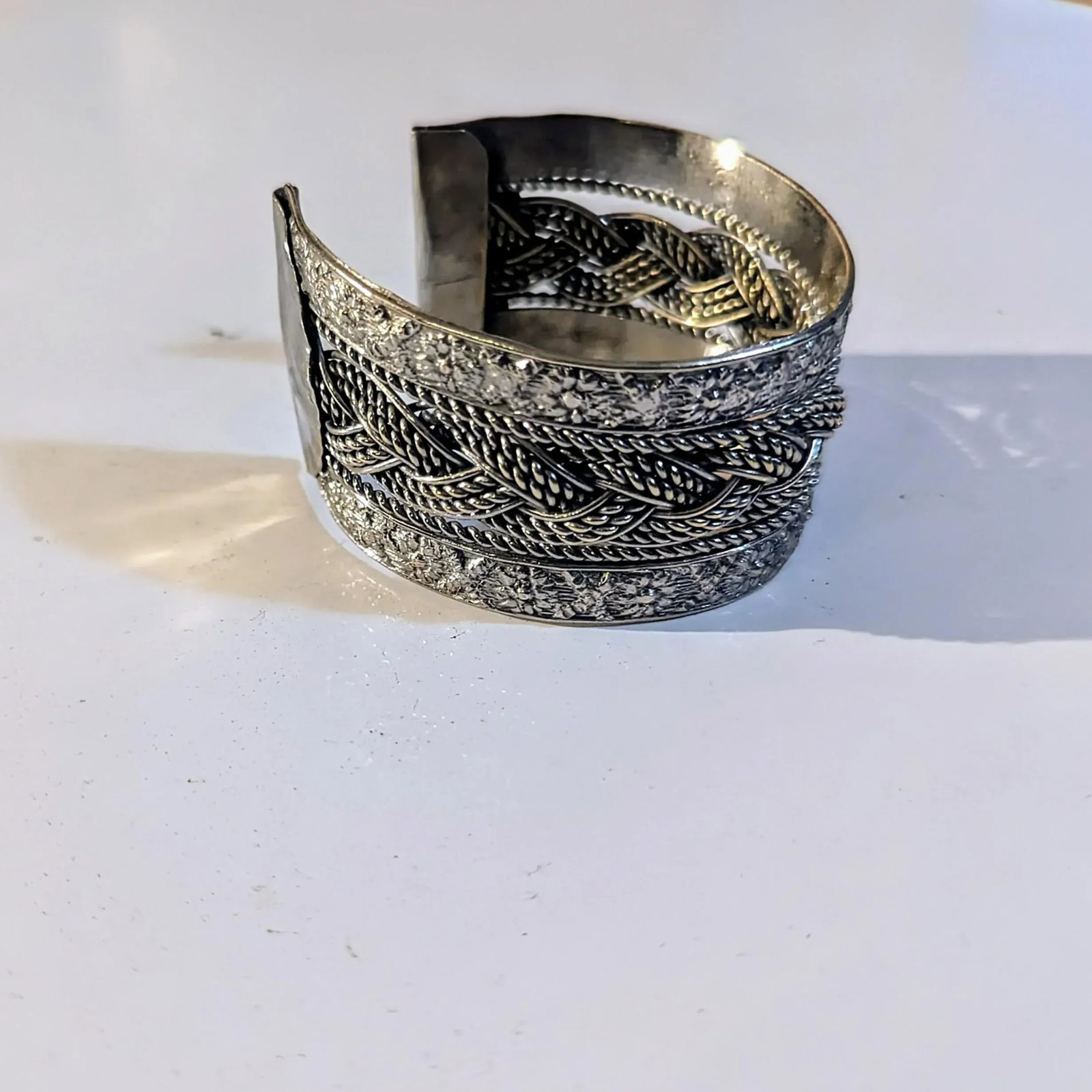Vintage Braided Egyptian Cuff, Silver - 2