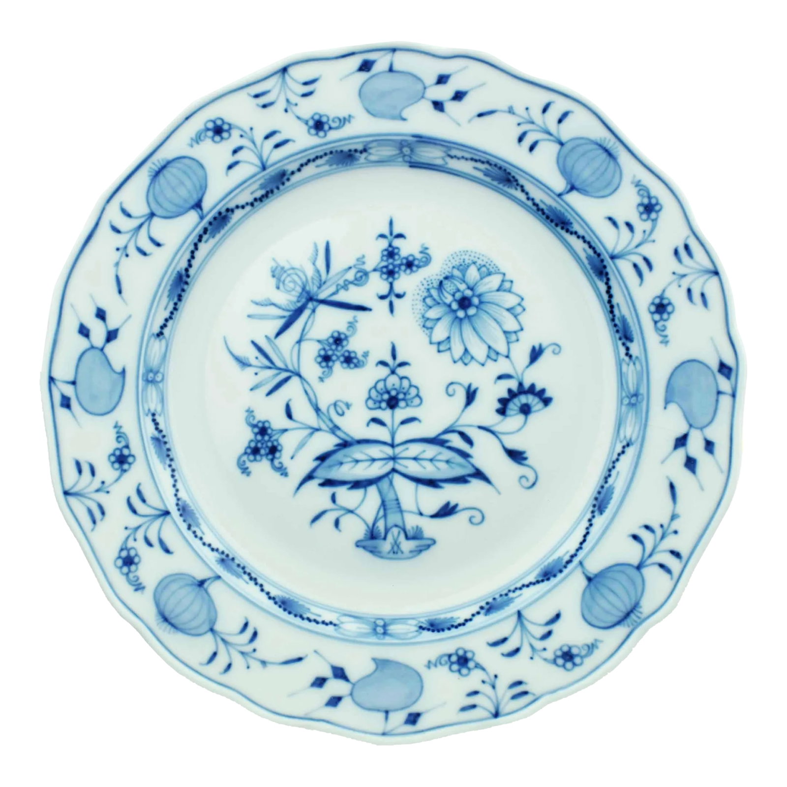 Antique Meissen Blue Onion Hand-Painted Porcelain Lunch Plate: This antique Meissen Blue Onion hand-painted porcelain lunch plate epitomizes the elegance and craftsmanship for which Meissen porcelain is renowned. Originating from the renowned Meissen factory in