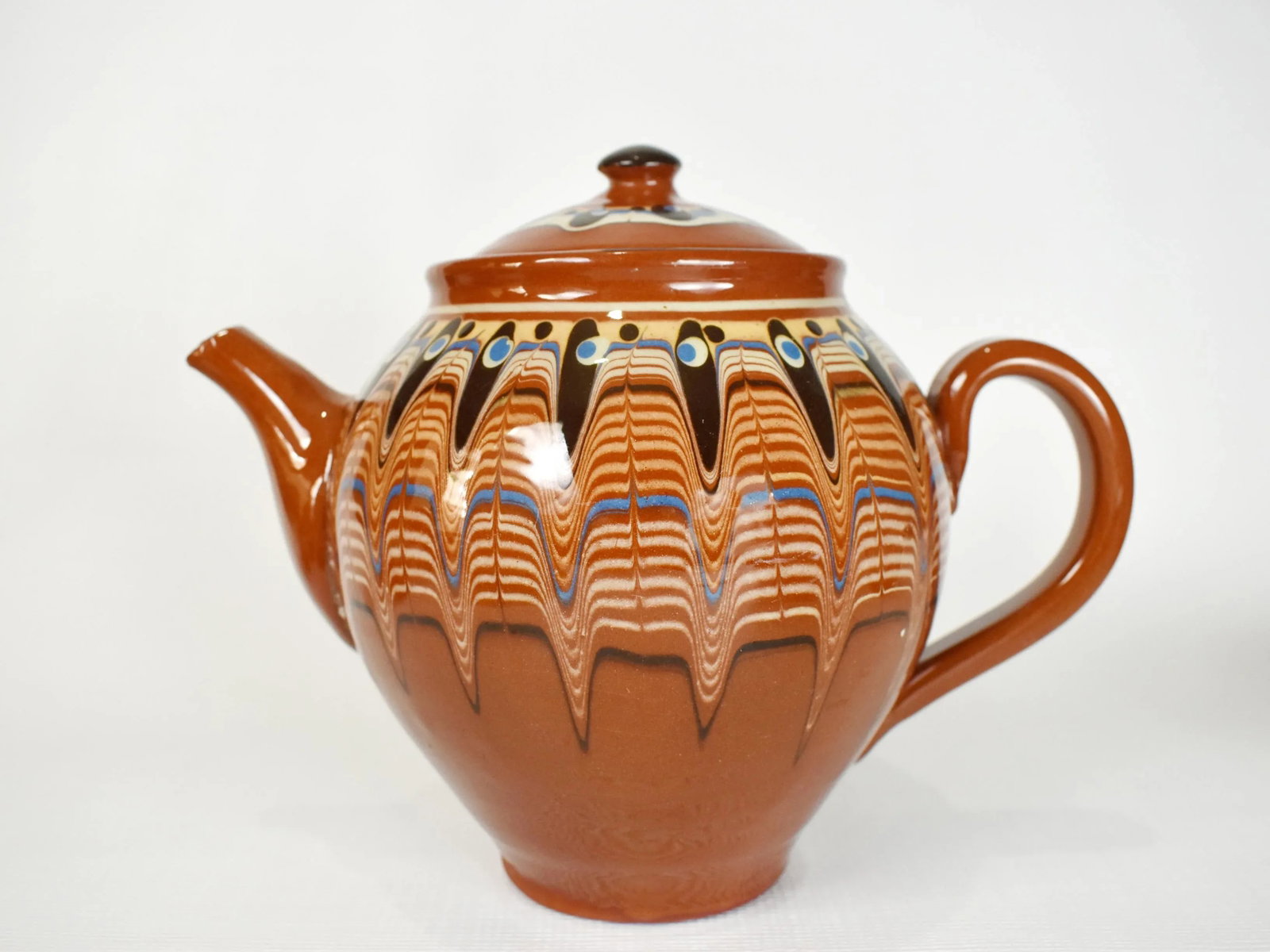 Vintage Handmade Hand Painted Soviet Bulgarian Red Clay Pottery Tea/Coffee Serving Set - 10 Pieces - 2