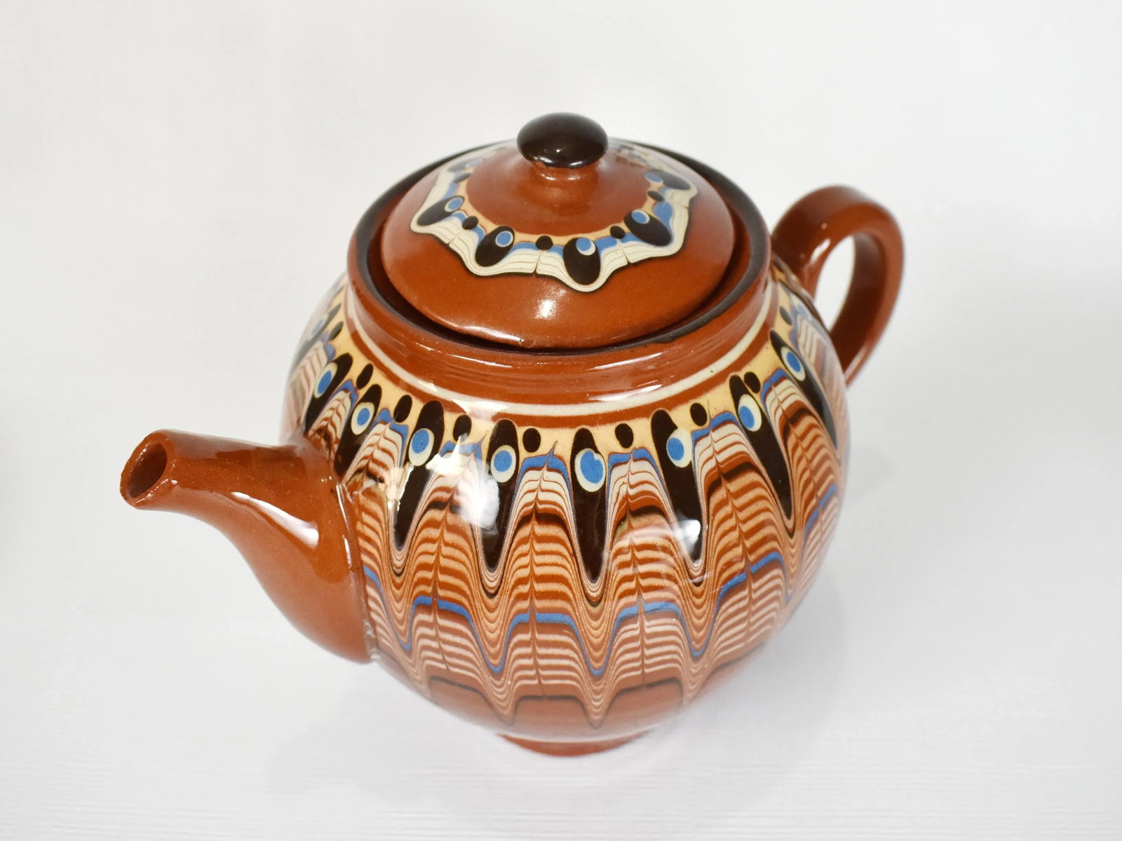 Vintage Handmade Hand Painted Soviet Bulgarian Red Clay Pottery Tea/Coffee Serving Set - 10 Pieces - 3