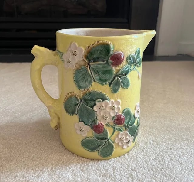 Antique Majolica Strawberry Pattern Water Pitcher - 2