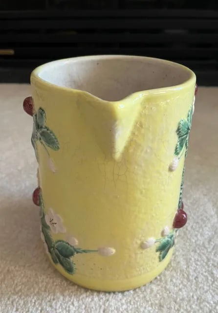 Antique Majolica Strawberry Pattern Water Pitcher - 3