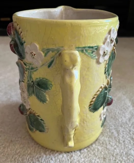 Antique Majolica Strawberry Pattern Water Pitcher - 5