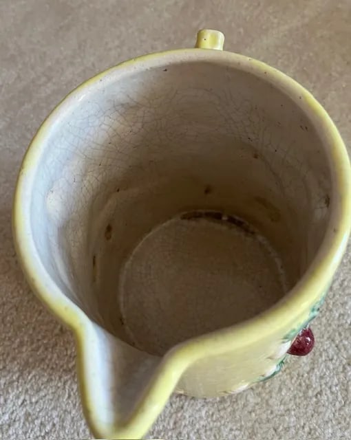 Antique Majolica Strawberry Pattern Water Pitcher - 8