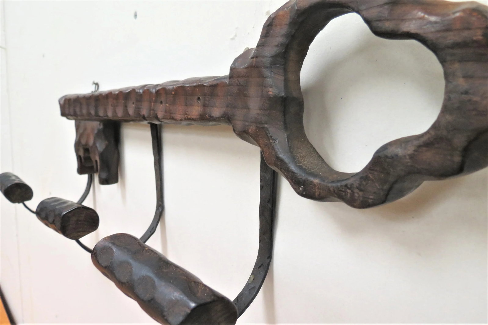 Antique French Oak and Wrought Iron Hat Rack - 2