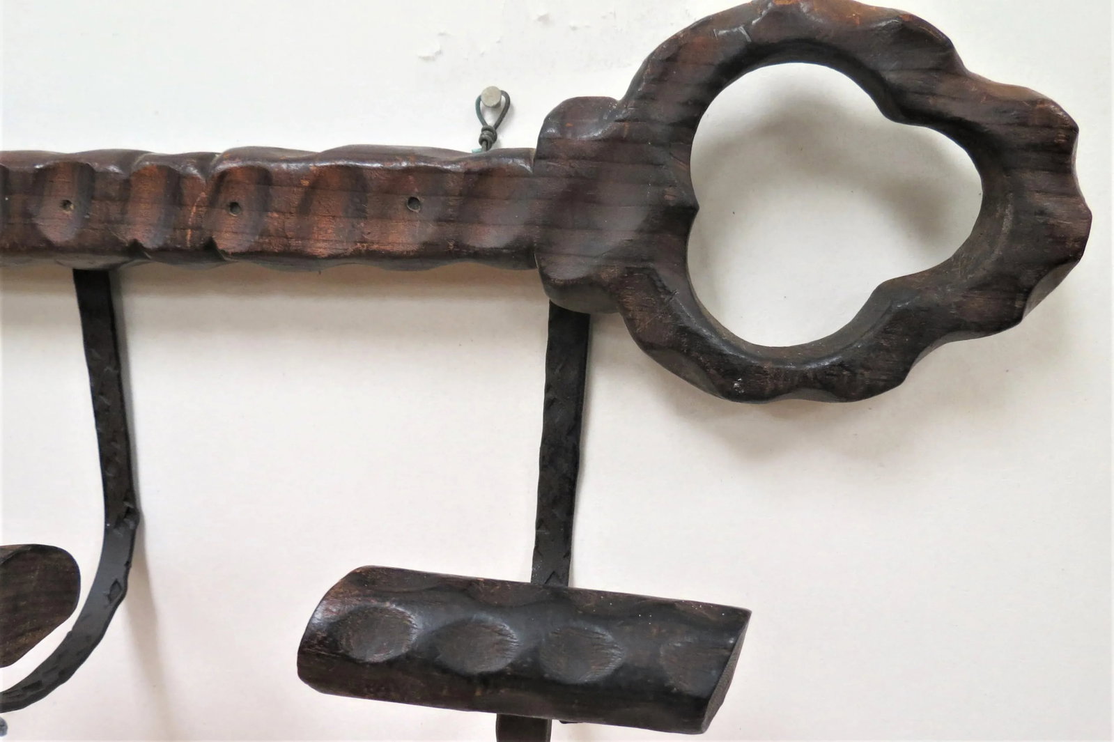 Antique French Oak and Wrought Iron Hat Rack - 5