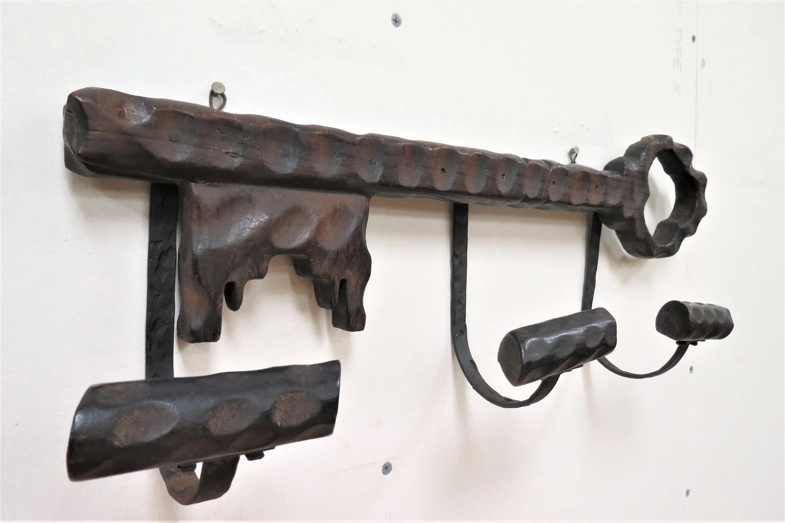 Antique French Oak and Wrought Iron Hat Rack - 7
