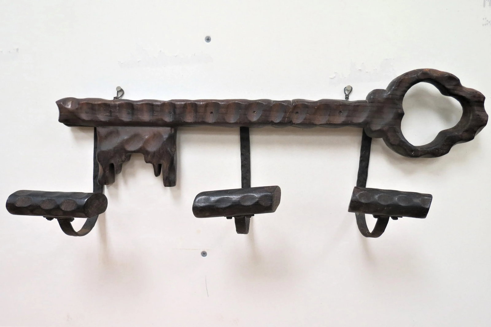 Antique French Oak and Wrought Iron Hat Rack - 9