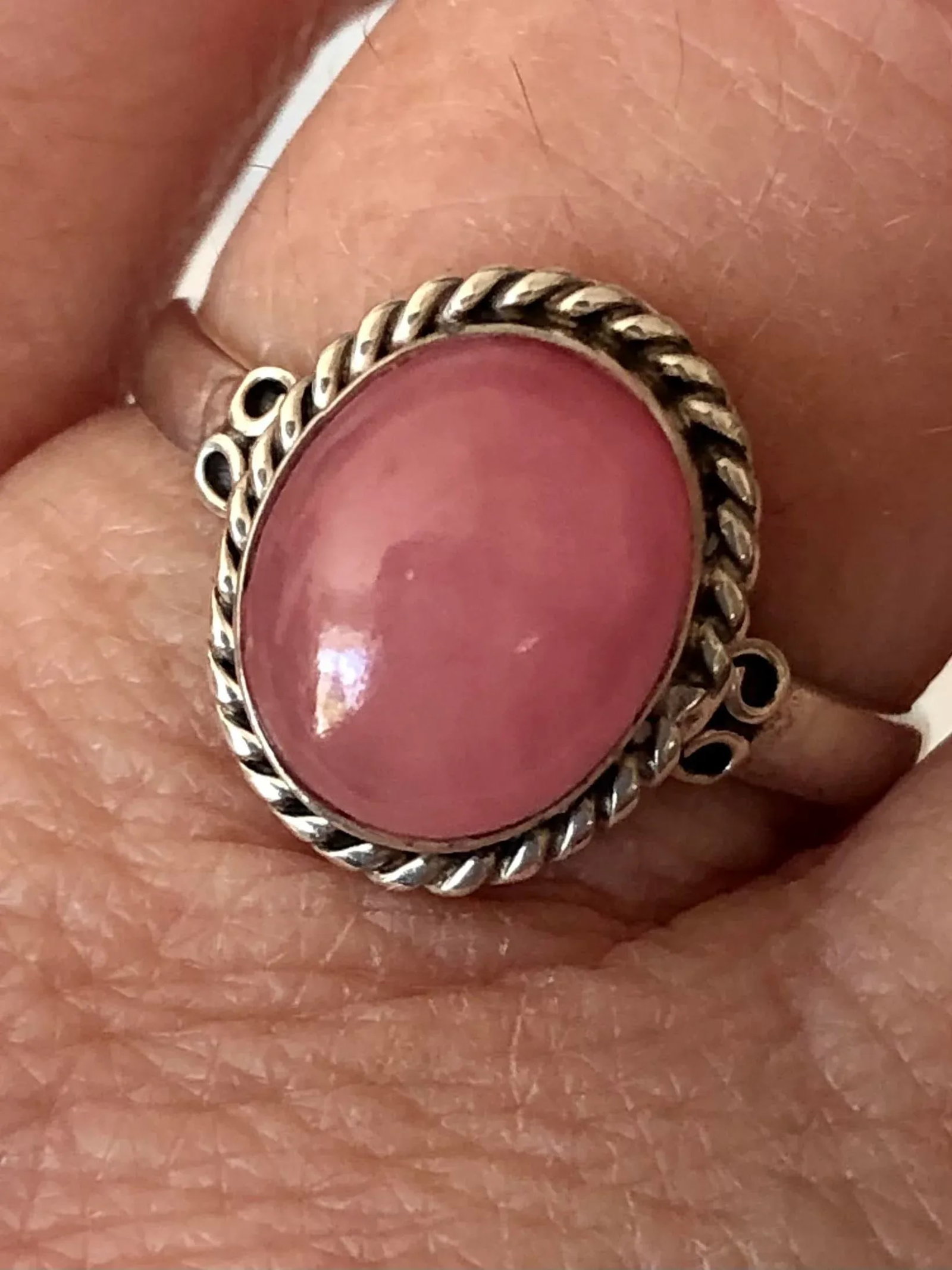 Vintage Rose Quartz Cabochon Stone and Sterling Ring (Size 9.5) - 2