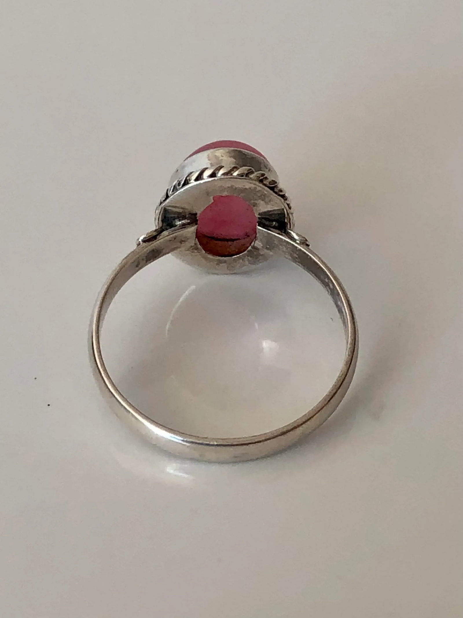 Vintage Rose Quartz Cabochon Stone and Sterling Ring (Size 9.5) - 3