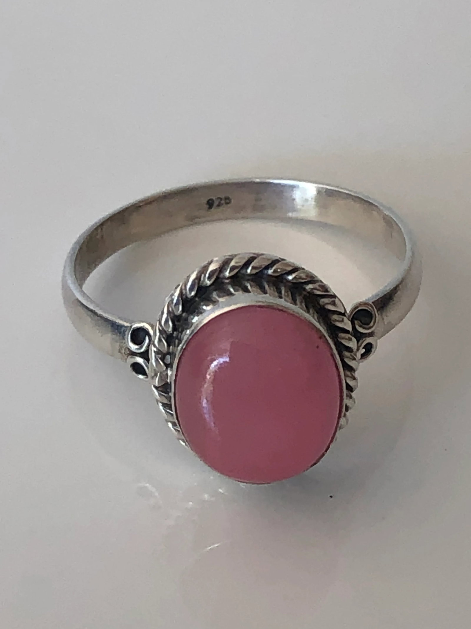 Vintage Rose Quartz Cabochon Stone and Sterling Ring (Size 9.5) - 5
