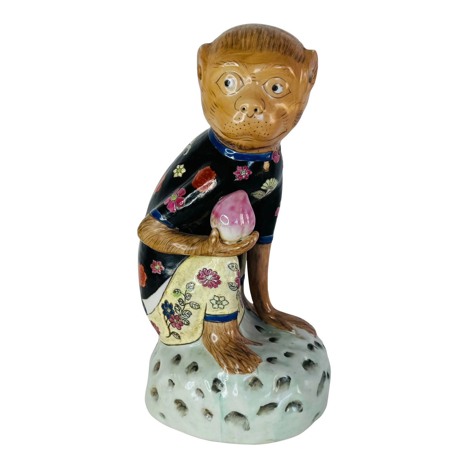 Vintage 1980s Andrea by Sadek Porcelain Monkey With Peach Figurine: Vintage 1980s Andrea by Sadek Porcelain Monkey With Peach Figurine. Made from porcelain with a glossy finish. It has a traditional chinoiserie design and is marked underneath. Condition: Alterations: