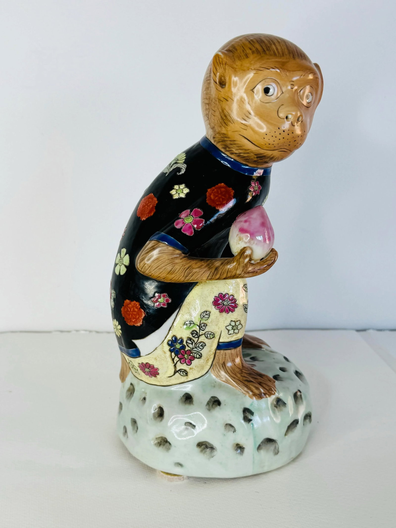 Vintage 1980s Andrea by Sadek Porcelain Monkey With Peach Figurine - 2