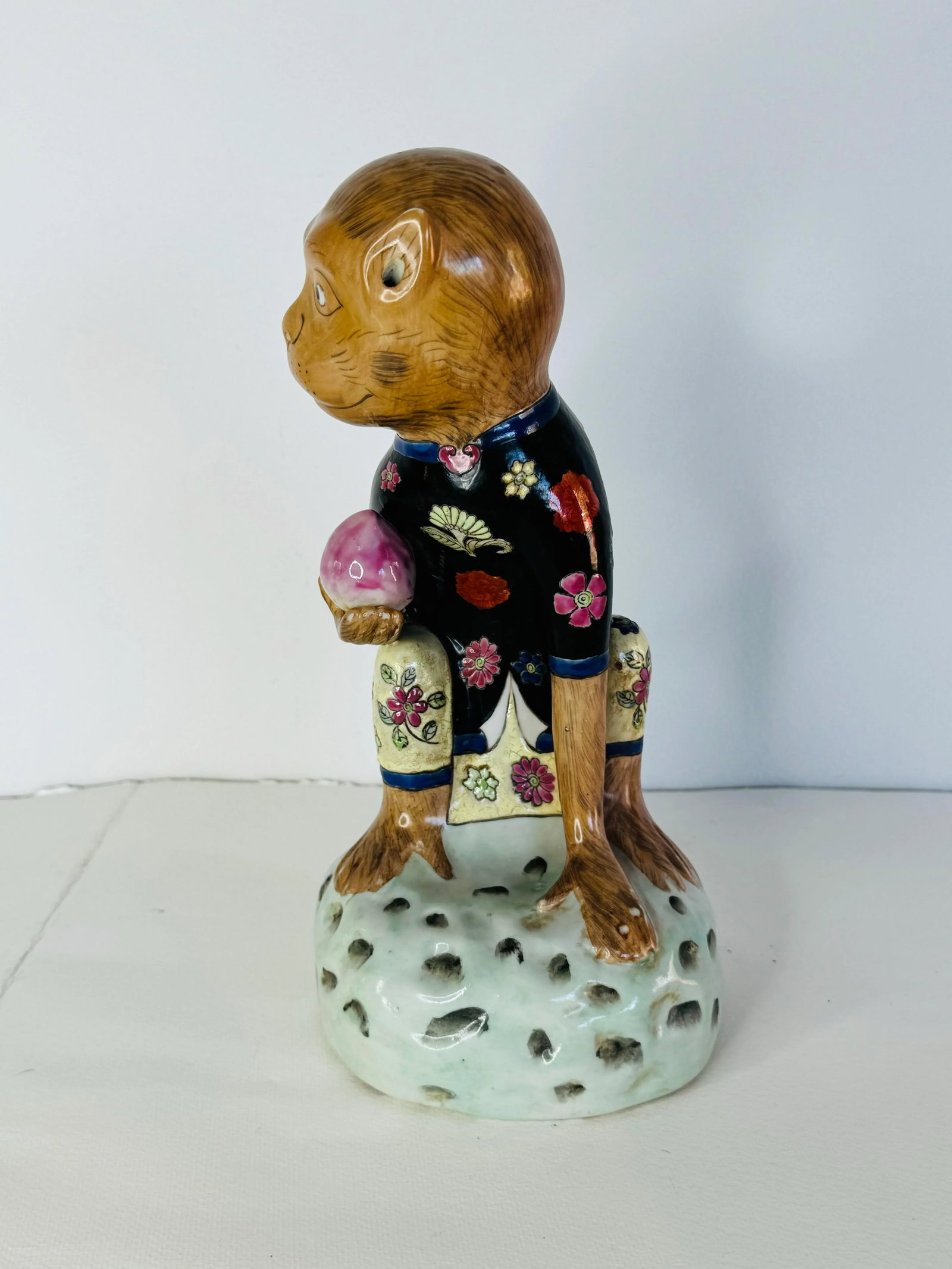 Vintage 1980s Andrea by Sadek Porcelain Monkey With Peach Figurine - 3
