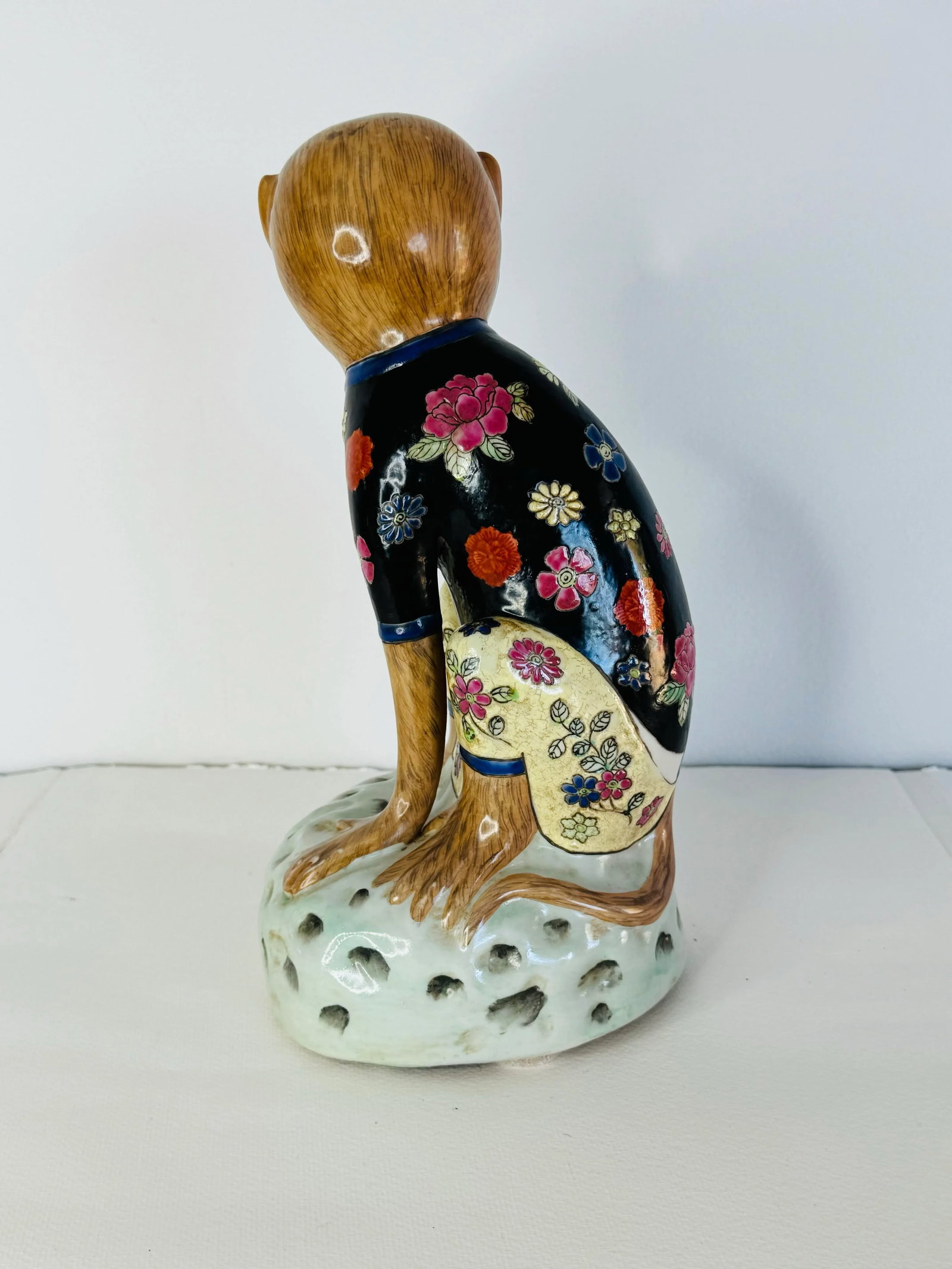 Vintage 1980s Andrea by Sadek Porcelain Monkey With Peach Figurine - 4