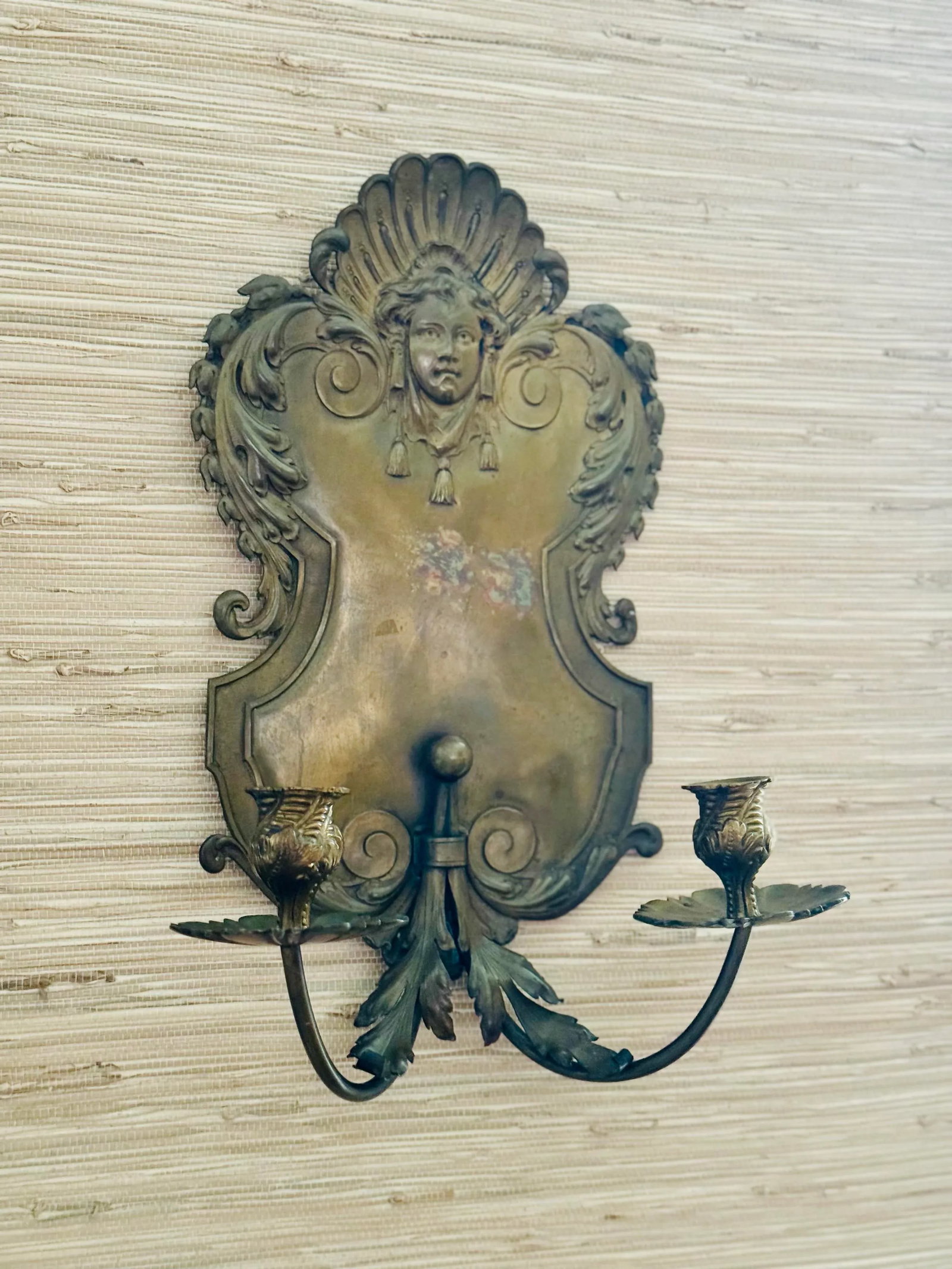 Antique Brass Candle Wall Sconce - 7