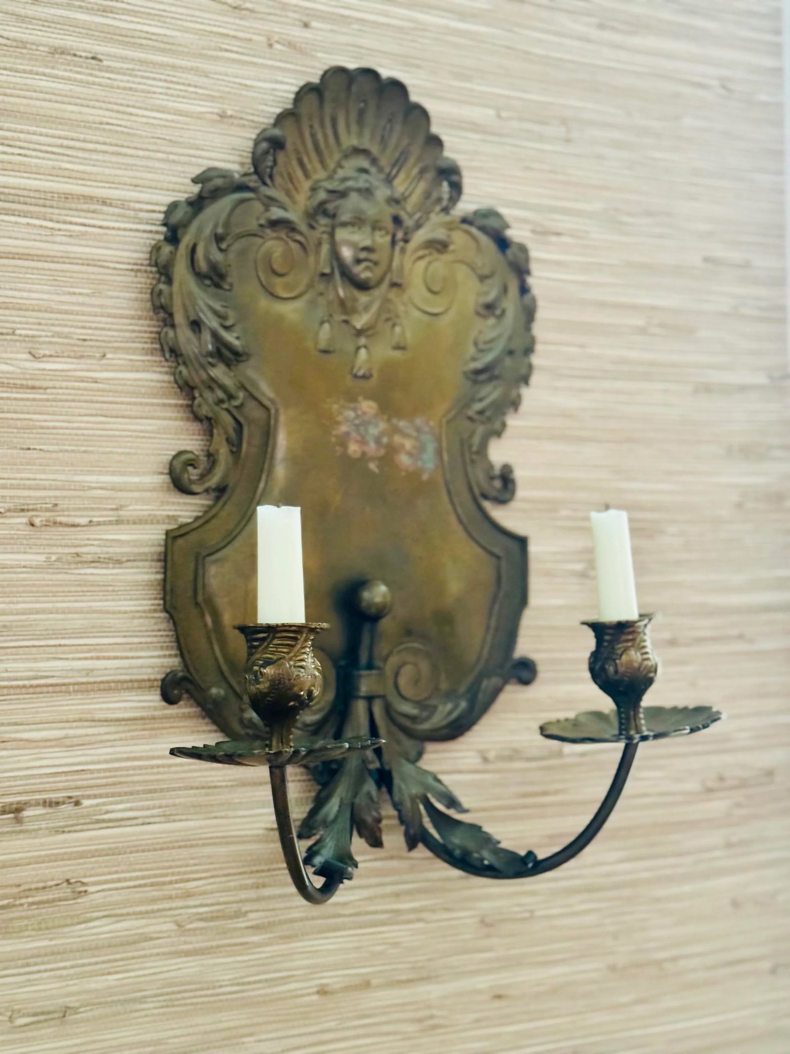 Antique Brass Candle Wall Sconce - 8