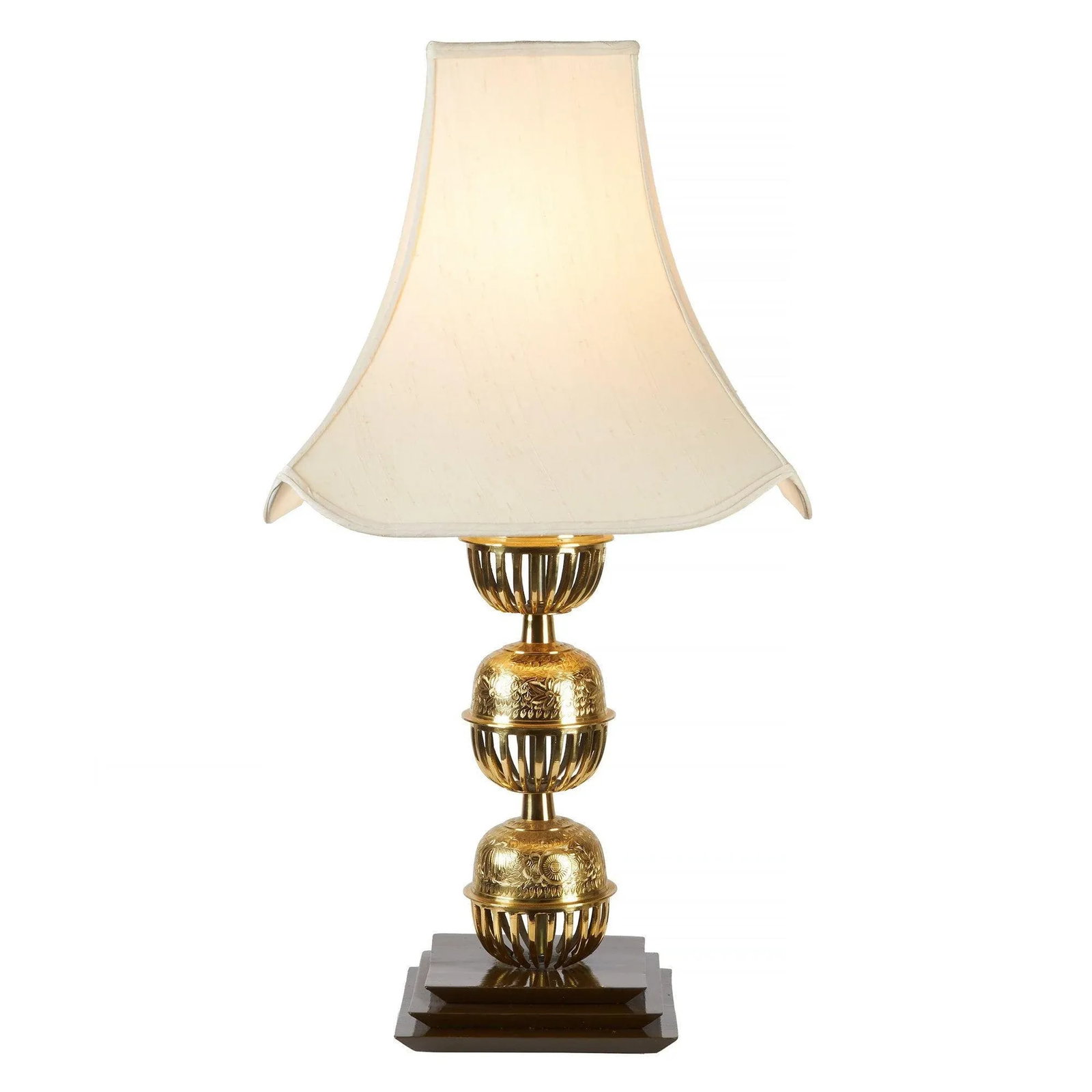 Large Brass Chinoiserie Table Lamp | Pagoda Base - 9