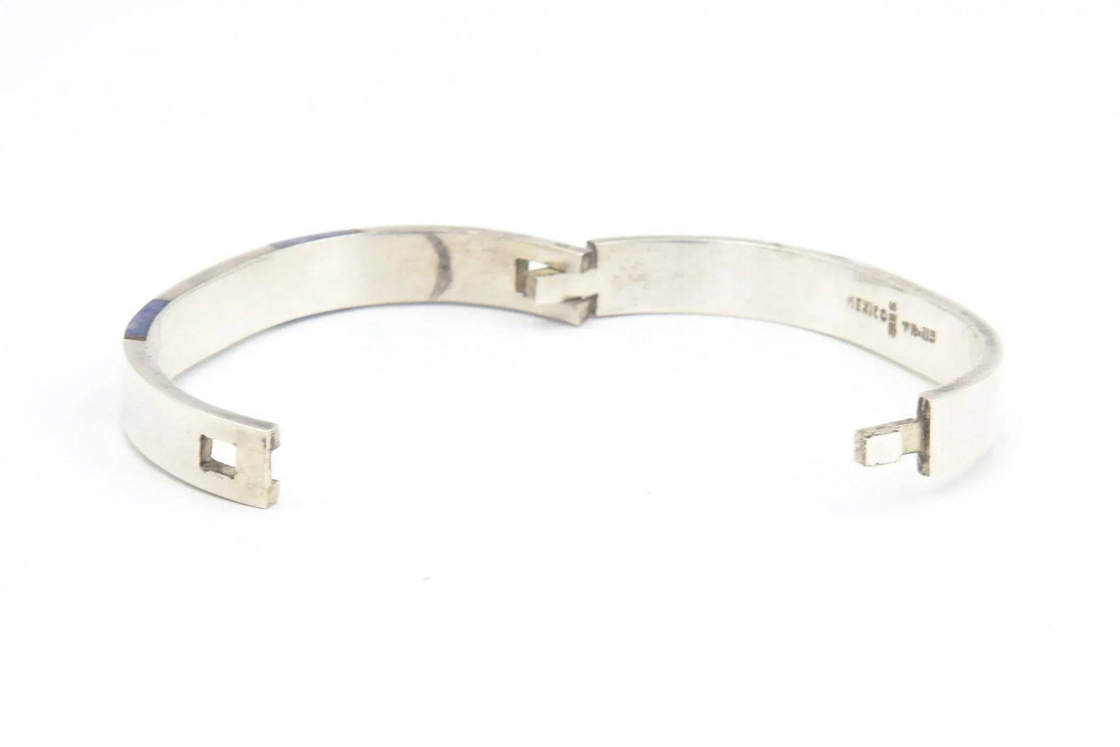 Late 20th Century Modernist Geometric Lapis Lazuli Sterling Silver Bangle Bracelet - 3