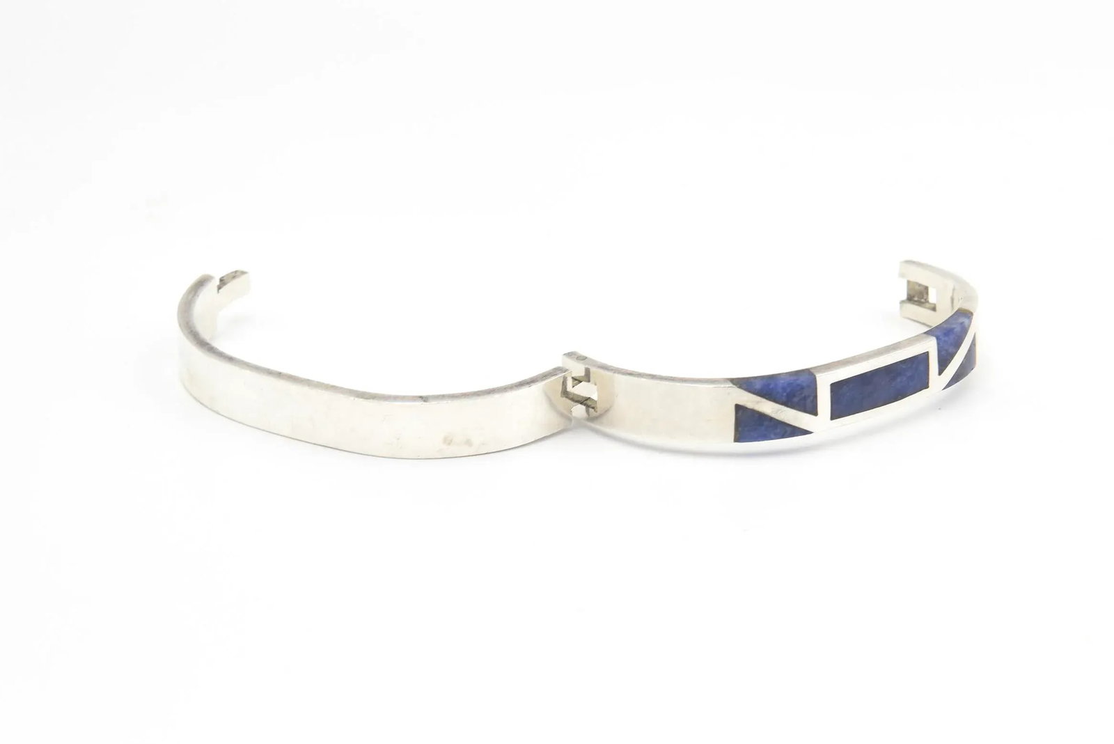 Late 20th Century Modernist Geometric Lapis Lazuli Sterling Silver Bangle Bracelet - 7