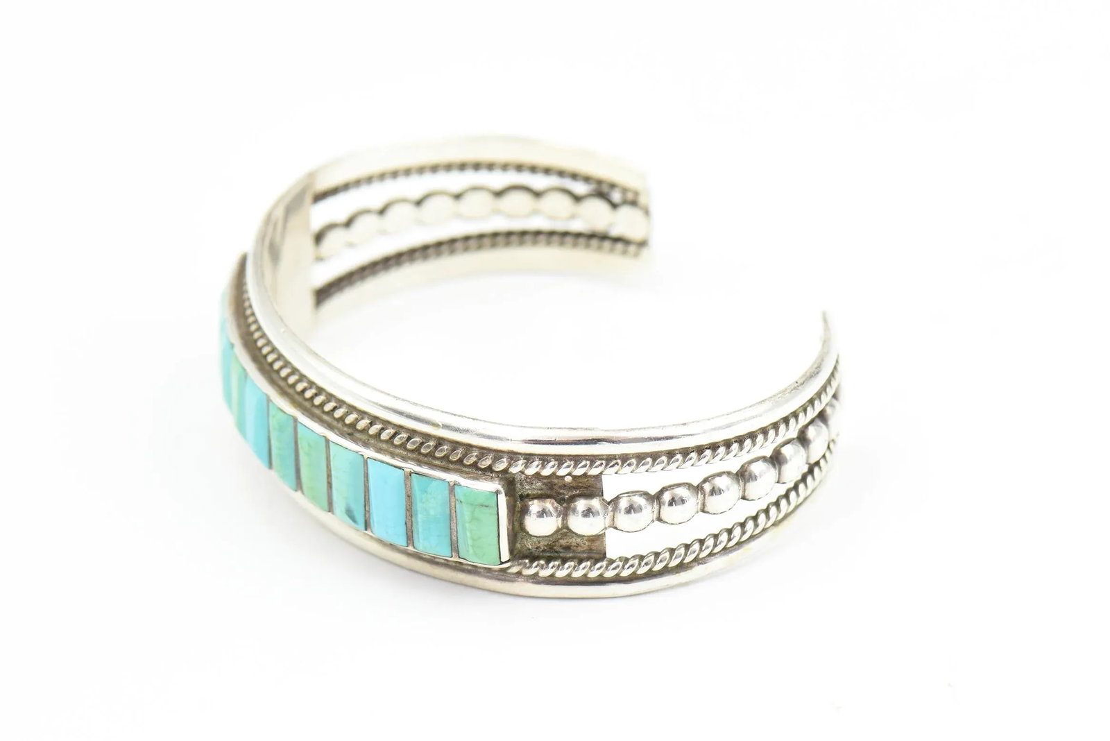 Late 20th Century Vintage Southwestern Turquoise Sterling Silver Cuff Bracelet - 4