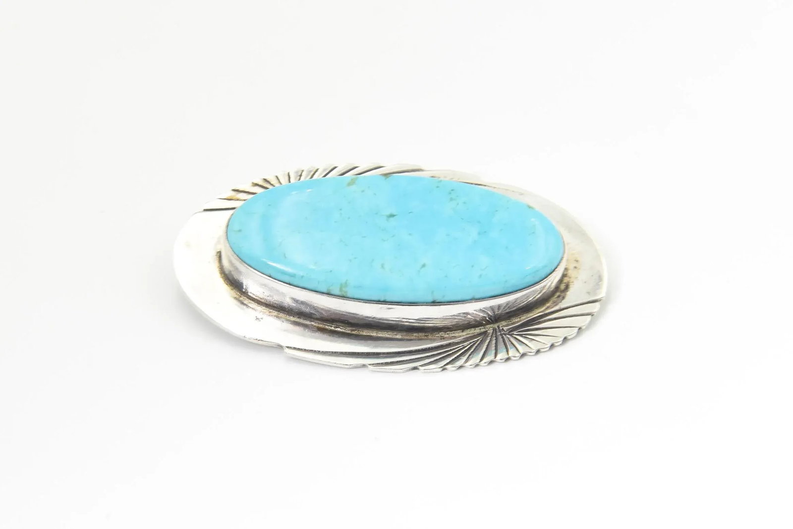 Vintage Southwestern Native American Style Turquoise Sterling Silver Brooch - 2